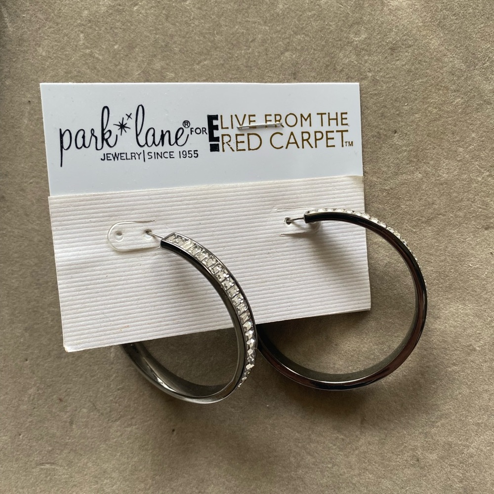 Hematite with clear stones descending - hoop earrings - Park Lane Jewelry